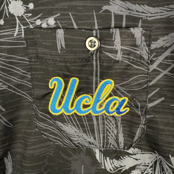 UCLA Bruins Hawaiian Shirt Mens Large Black Floral Tropical Embroidered Logo - Picture 5 of 8